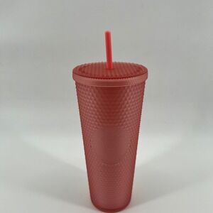 Starbucks 24oz Coral‎ Pink Studded Venti Cold Cup Tumbler with Straw